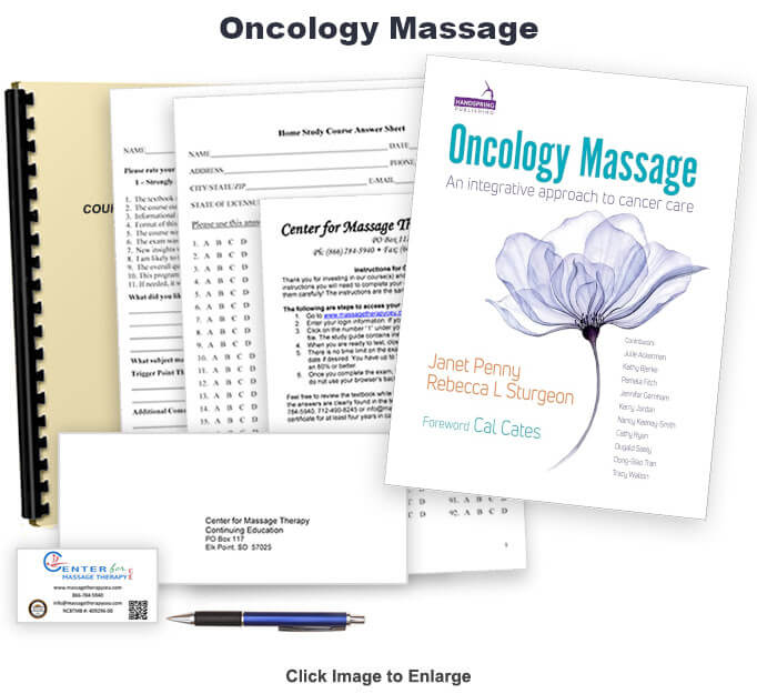 The 15 CE hour Oncology Massage provides therapists with information on how to perform massage therapy on people with cancer.